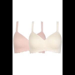 Comfort Code Women's 2-pack Lace Trim Wireless Bra White/Peach -